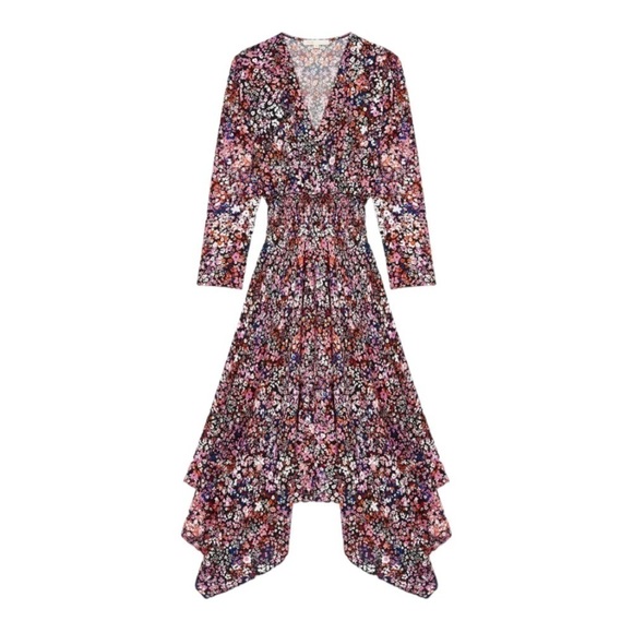 Maje Rayemi Floral-Print Woven Midi Dress NWOT - Picture 2 of 12